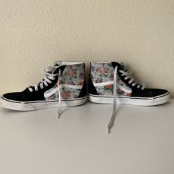 VANS Sk8 High Top Floral Pattern Black Canvas Suede
