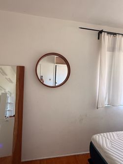 Large Vintage Mid-Century Solid Wood Round Mirror – 38