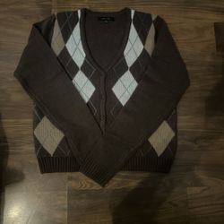 Brown Argyle Cardigan 