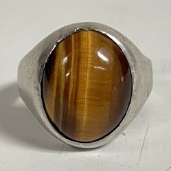 Vintage Handmade .925 Sterling Silver Tiger's Eye Ring ~ Size 10.5 ~ 9.4 Grams