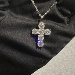 Brand New Moissanite Cross Pendant 3CT, 18K White Gold Plated Sterling Silver