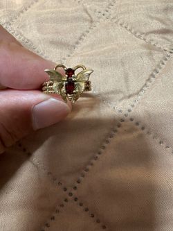 Vintage William Schneider Designer Garnet Butterfly Ring Size 6 - Signed W/S Shield Hallmark Figural Bug Band