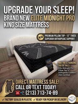 Elite Midnight Pro  king  size mattress pillow top 12”.     New mattress in a plastic sealed  Venta de colchones  ☎️📲call or Tex (213)713-74-89   Hab