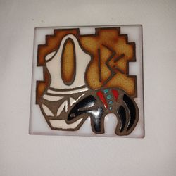 MAG MOR STUDIOS SOUTHWESTERN BEAR FETISH COASTER TRIVET WALL PLAQUE TILE 4 X 4