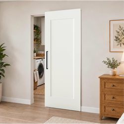 Puerta de corredera/JUBEST 30'x84" 1-Panel White Primed Concealed Sliding Barn Door.