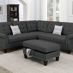 Dark Gray Sectional Sofa With Ottoman 