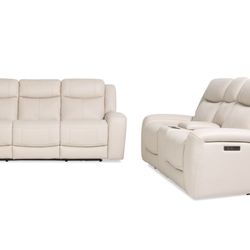 CREAM 2 PIECE ELECTRIC RECLINING SOFA AND LOVE SEAT SET