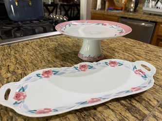 Floral Ceramic Cake Stand and platter