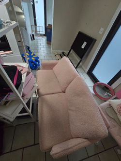Pink Sherpa Loveseat