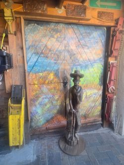 Large Carved Wood Cowboy Figure Statue