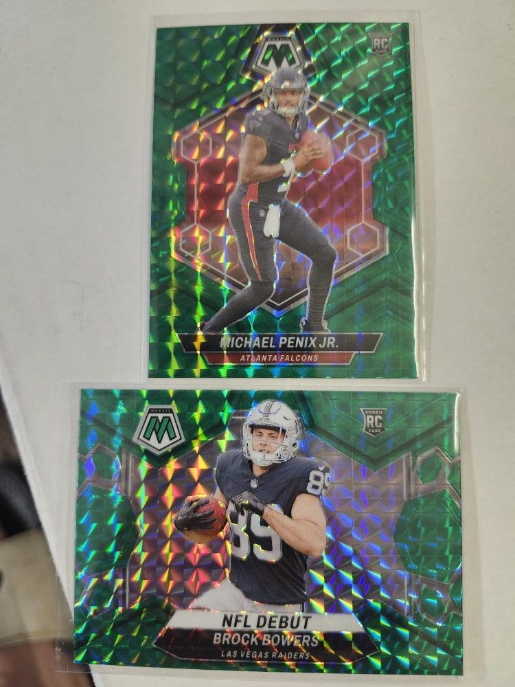 Michael Penix Jr, Brock Bowers 2024 Panini Mosaic Green Prizm Rookies Football Cards