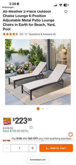 All-Weather 2-Piece Outdoor Chaise Lounge 6-Position Adjustable Metal Patio Lounge Chairs in Earth for Beach, Yard, Pool