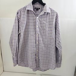 MICHAEL KORS men's button-up shirt featuring a purple plaid pattern