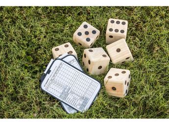 TRIUMPH Giant Wooden Lawn Dice - Includes 6 Large Lawn Dice, Dry-Erase Scorecards, Markers and Carry Bag