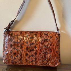 DRAMATIC PRICE DROP:  VINTAGE NEVER USED With Tags ORANGE And BLACK PYTHON SNAKESKIN BAG By FRANCHI