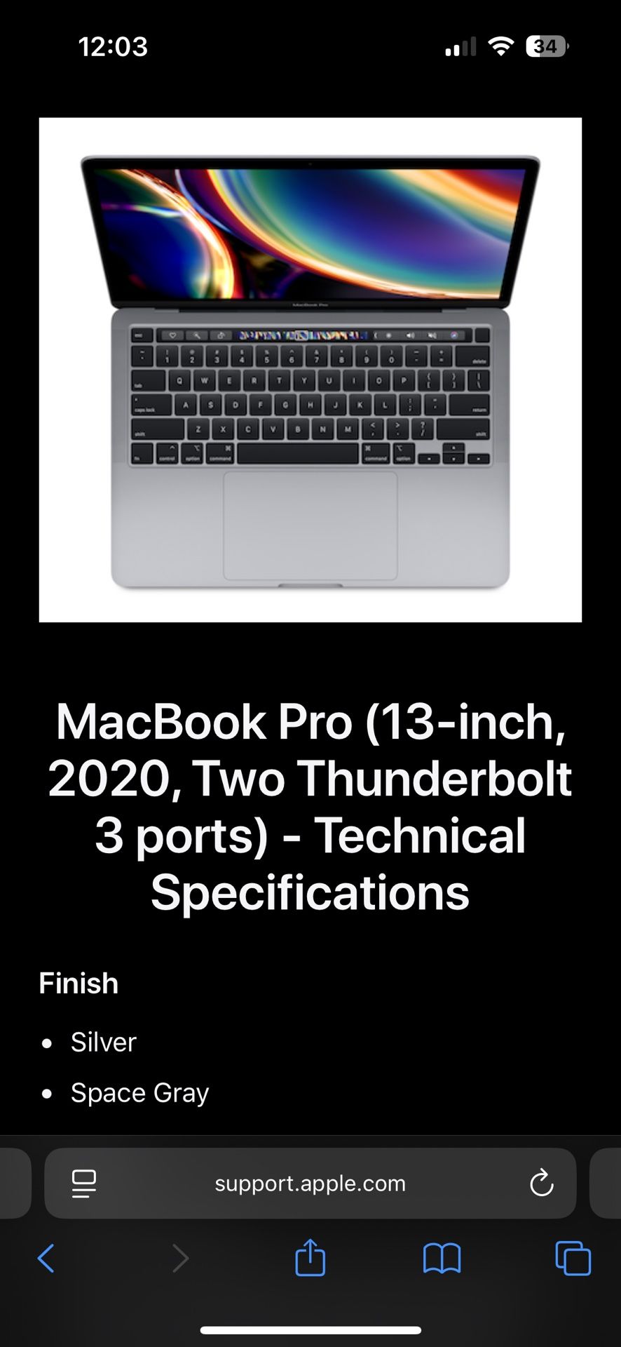 MacBook Pro (13-inch, 2020, Two Thunderbolt 3 ports)