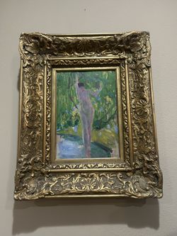 Hovsep Pushman original oil painting with original frame "On the Banks of the Lyon” ETUDE POUR "AUX BORDS DU LOING"