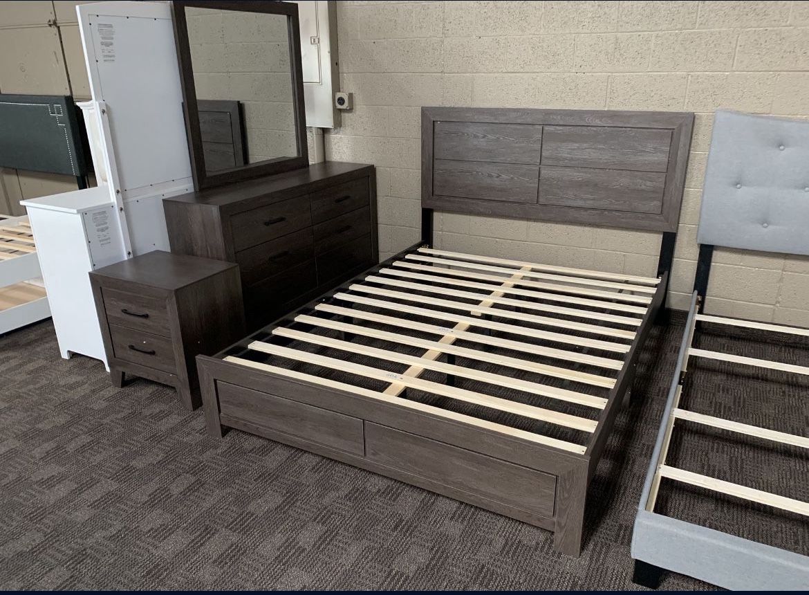 Brown Queen Bed Dresser Nightstand Set