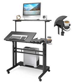 Mobile Standing Desk, Adjustable Rolling Computer Desk (1 - 22" ViewSonic HD Monitors, Monitor Mount & USB 3.0 Docking Station)