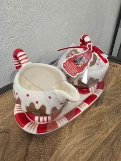 Mew Blue Sky Clayworks Gingerbread Creamer And Sugar Set With Tray