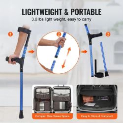 187} Forearm Crutches for Adults, 11-Level Height Adjustable Walking Crutches with 4-Level Upper Cuff, Lightweight Aluminum Medical Support Crutches f