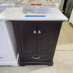 24 in Single Sink Bath Vanity in Espresso with Marble Top in White  $319 