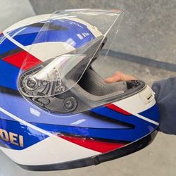Vintage Shoei Motorcycle Helmet 90s Retro Like Wayne Rainey Motor Cycle Med/ Large Red White Blue USA