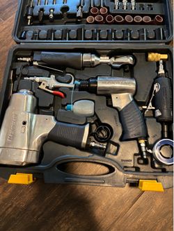 Complete air tool kit — impact wrench, air hammer, die grinder, ratchet + accessories