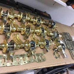 Lot of Gold Door Handles, Hinges and Accessories