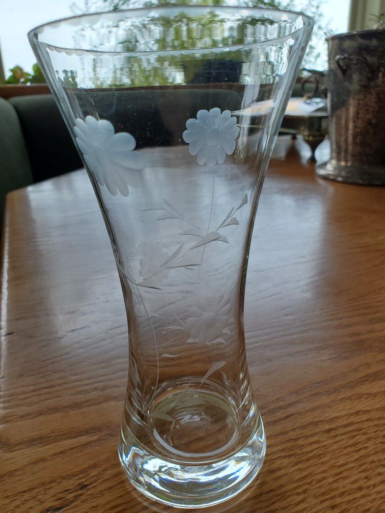 Etched Flowers Glass Vase