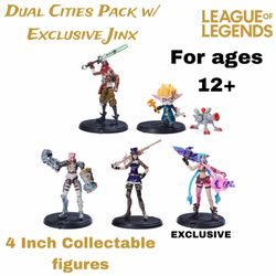 (NEW) League of Legends, Dual Cities Pack w/Exclusive Jinx, Heimerdinger, Vi, Caitlyn, and Ekko, 4-Inch Collectible Figures