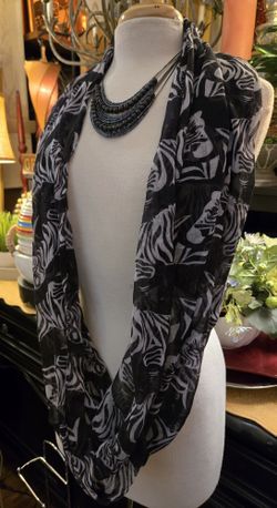 Lightweight Black and white semi Sheer infinity scarf