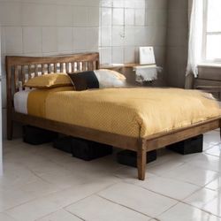 New Full Size Walnut Mid Century Modern Solid Wood Platform Bed