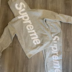  Supreme Gray Logo Hoodie & Sweatpants Set Size: [S]