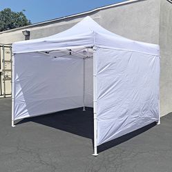 $140 (New in Box) Heavy duty white 10x10 ft canopy with 3 sidewalls ez popup outdoor gazebo, carry bag 