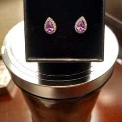 Gorgeous Authentic Amethyst And Diamond Teardrop Earrings 