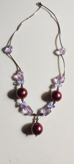 Sterling Silver 925 burgundy beads chocker necklace 16' long