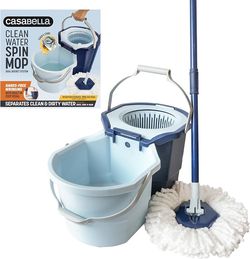Casabella Clean Water Microfiber Spin Mop with 2-Bucket System, Antibacterial Spin Mop and Mopping Bucket Set, Blue/White $19.99