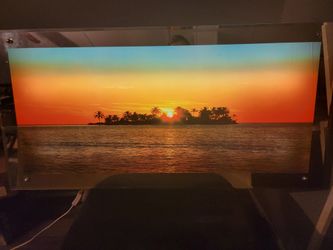 Vintage Tropical Island Sunset Lighted Motion and Sound Wall Mirror. 38" W x 18" H x 3" D