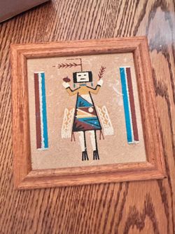 Vintage Framed Navajo Sand Painting Art - Native American Yei Figure