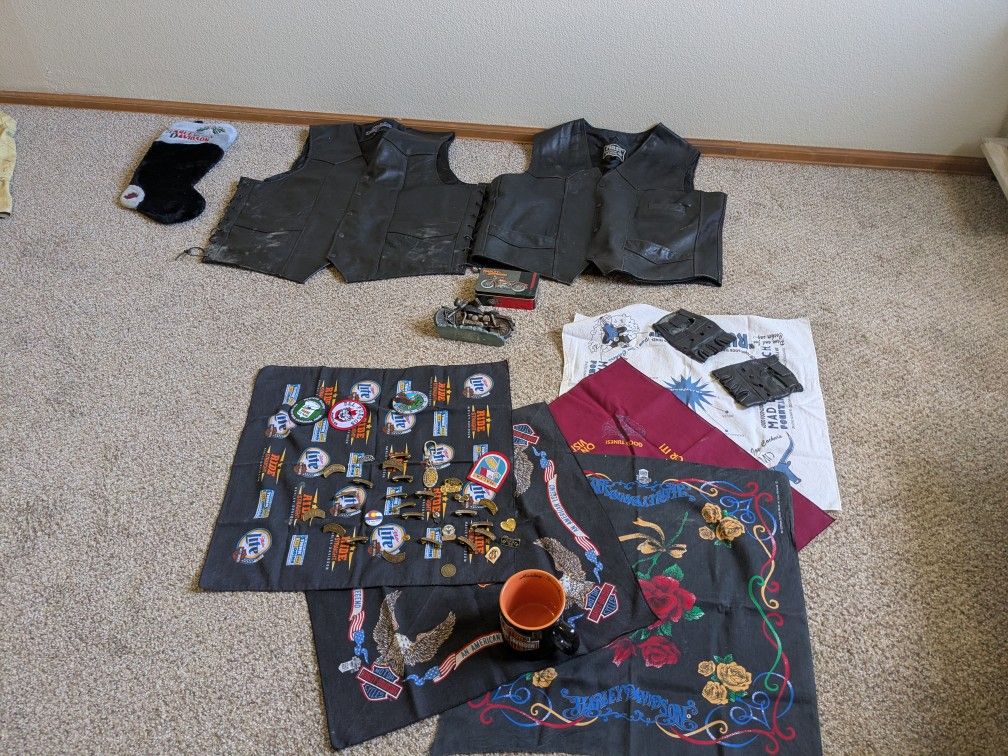 Harley Davidson Memorabilia, Leather Vests, Vest Pins, and Patches, Playing Cards