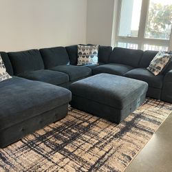 Like New Navy Sectional Sleeper & Ottoman