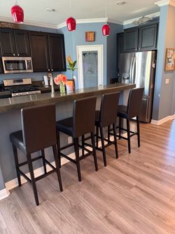 Set of 4 Brown Leather Bar/Counter Stools