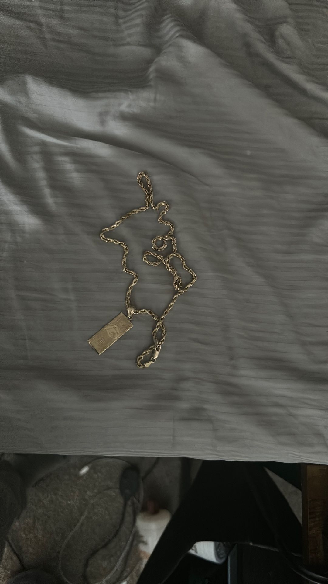 10k Hundred Dollar Bill Pendant & 10k Gold Rope Chain ( Negotiable)