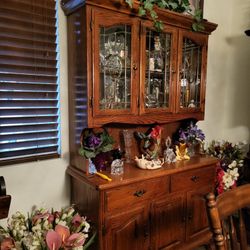 China , cabinet oak , claw feet glass shells , glass doors , heavy antique
