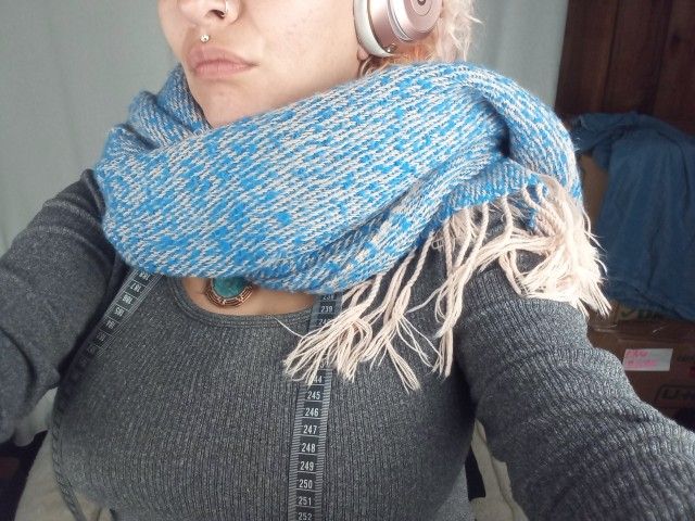 Blue & Tan Knitted Scarf w/fringe