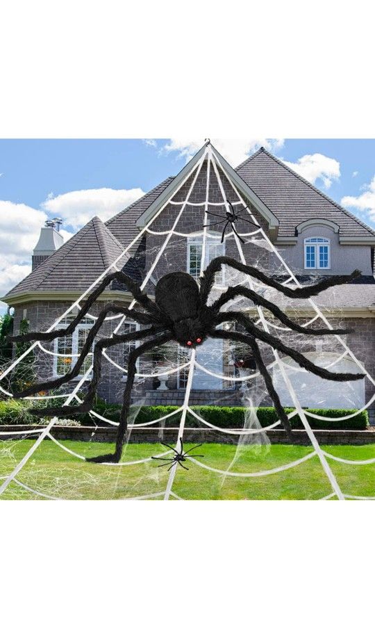 50" Giant Spider Decorations,200" Halloween Spider Web Decor Outdoor,Scary Fake Spider and Huge Spider Webs Halloween Decorations for Home Party Yard 