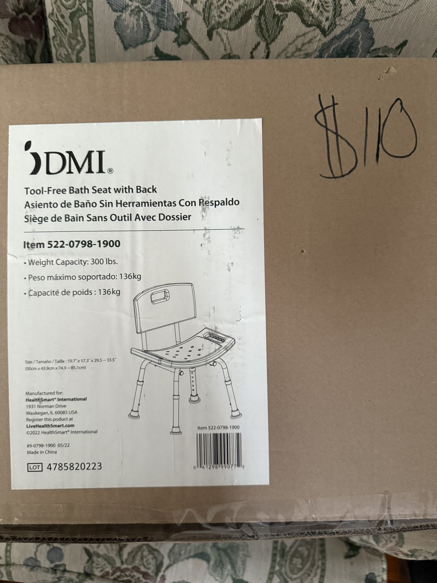 DMI Shower Chair Bath Seat for Tub or Shower Bench for inside shower, Made of Non Slip Aluminum