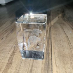 Bald Eagle With American Flag Small Glass Paper Weight 3" x 2"