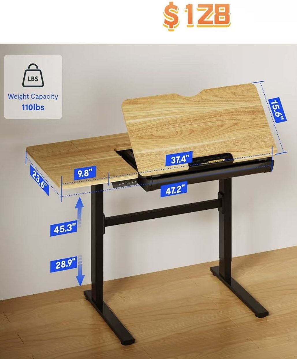 ✌️ FLEXISPOT Electric Drafting Table Adjustable Height 47.2"x23.6" Standing Drawing Desk Extendable Top Craft Workstation w/Tilting Tabletop, Storage